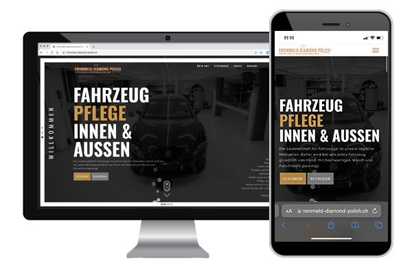 Website für Fahrzeugaufbereitung, Frommeld Diamond Polish, Schweiz